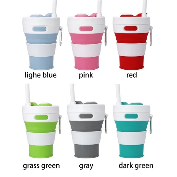 Silicone Collapsible Travel Folding Drinking Cup W/Lid