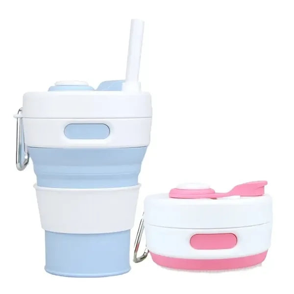 Silicone Collapsible Travel Folding Drinking Cup W/Lid