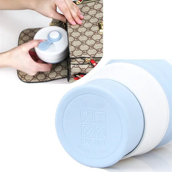 Silicone Collapsible Travel Folding Drinking Cup W/Lid