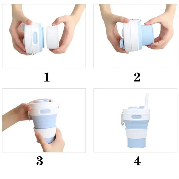 Silicone Collapsible Travel Folding Drinking Cup W/Lid