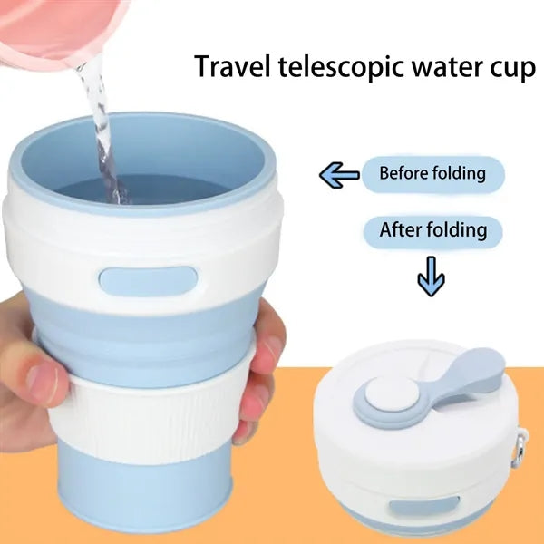 Silicone Collapsible Travel Folding Drinking Cup W/Lid