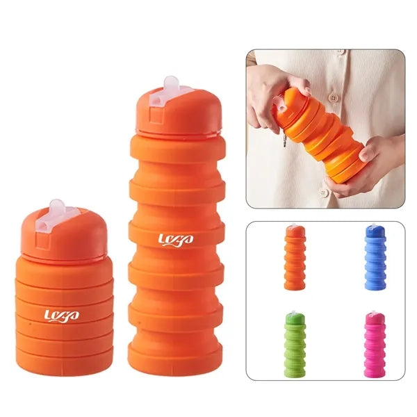 Portable Collapsible Silicone Water Bottle With Straw