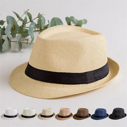 Summer Wide Brim Fedora Straw Beach Hat Panama Sun Cap