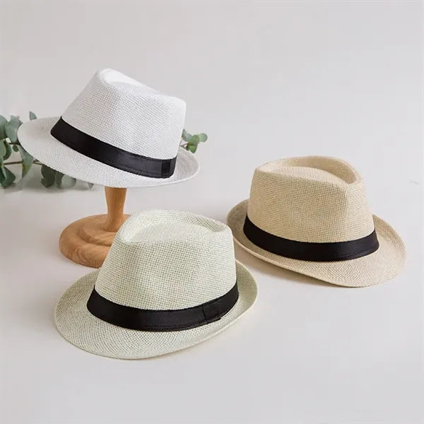 Summer Wide Brim Fedora Straw Beach Hat Panama Sun Cap