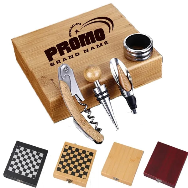Classic Wooden Case Stainless Steel Wine Bottle Opener Set