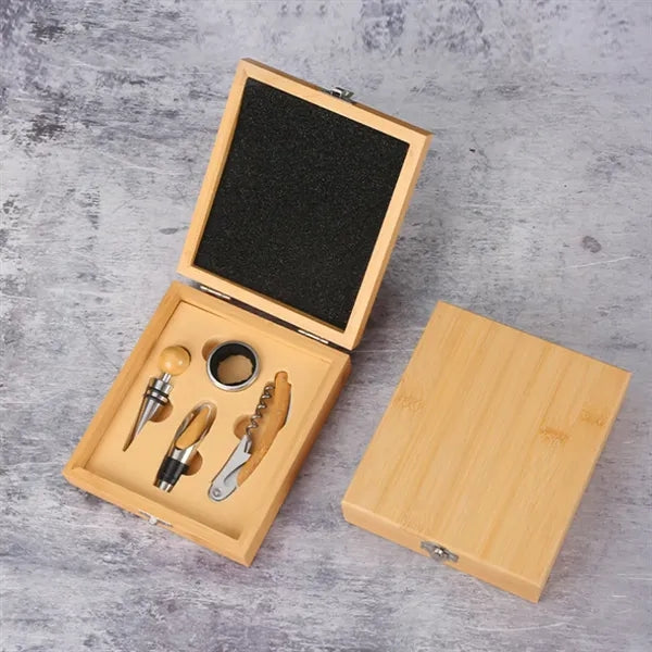 Classic Wooden Case Stainless Steel Wine Bottle Opener Set