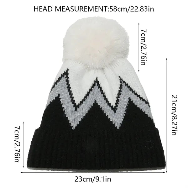 Geometric Wavy Stripes And Fleece Warm Knitted Hats