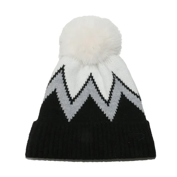 Geometric Wavy Stripes And Fleece Warm Knitted Hats