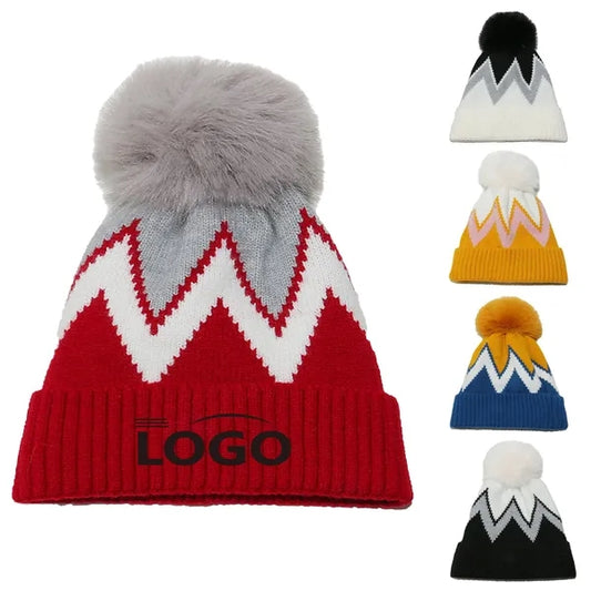 Geometric Wavy Stripes And Fleece Warm Knitted Hats