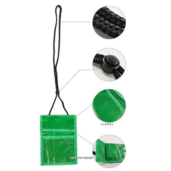 Passport Pouch Neck Wallet With Lanyard And PVC Pocket
