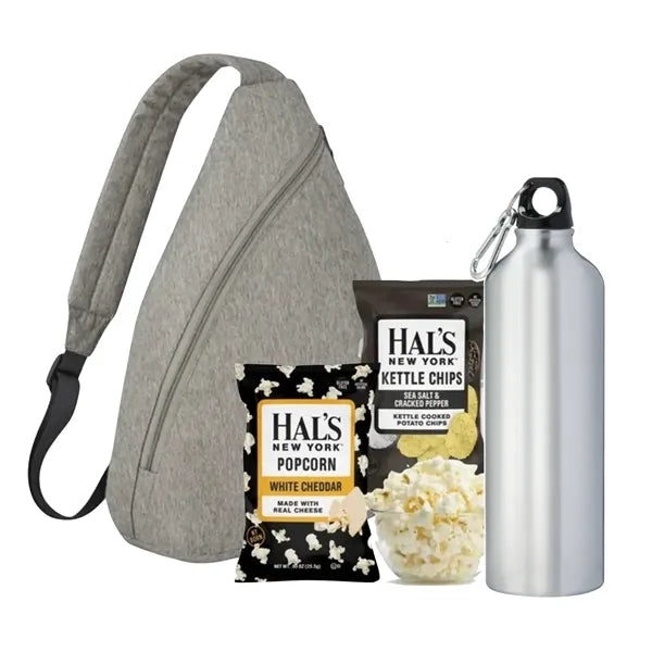 Branded Sling Backpack, Bottle and Snacks