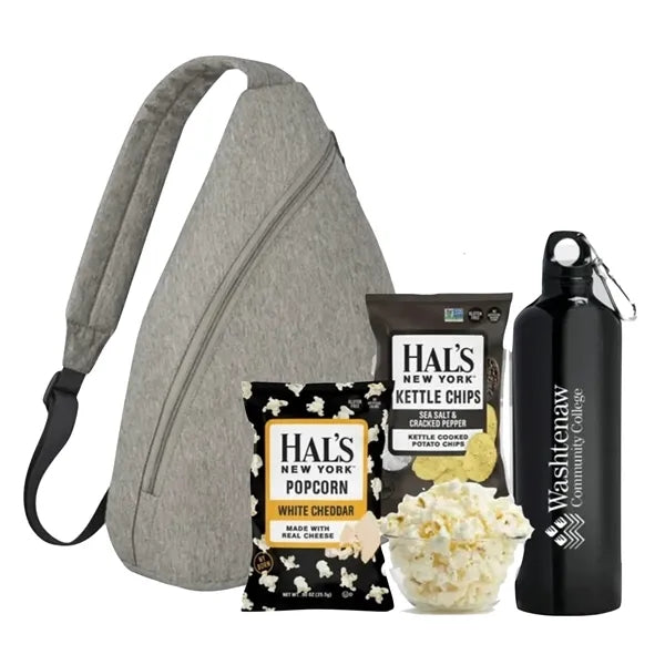 Branded Sling Backpack, Bottle and Snacks