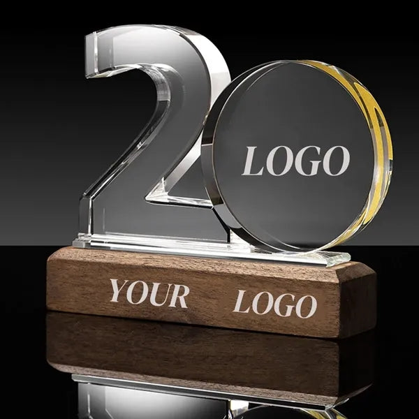 Work Anniversary Crystal Awards with Wood Base