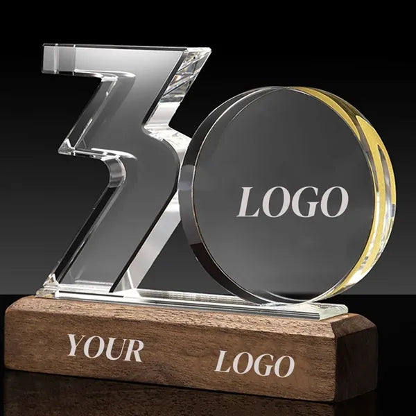 Work Anniversary Crystal Awards with Wood Base