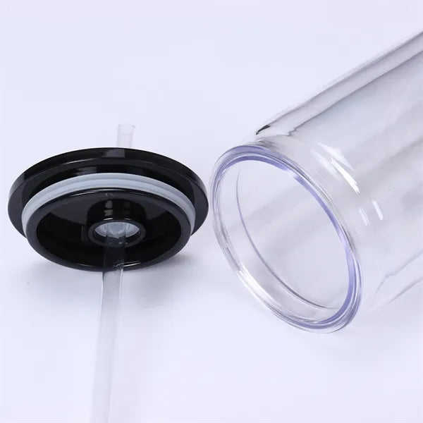Double Wall Insulted 16oz Plastic Can Cup with Straw and Lid