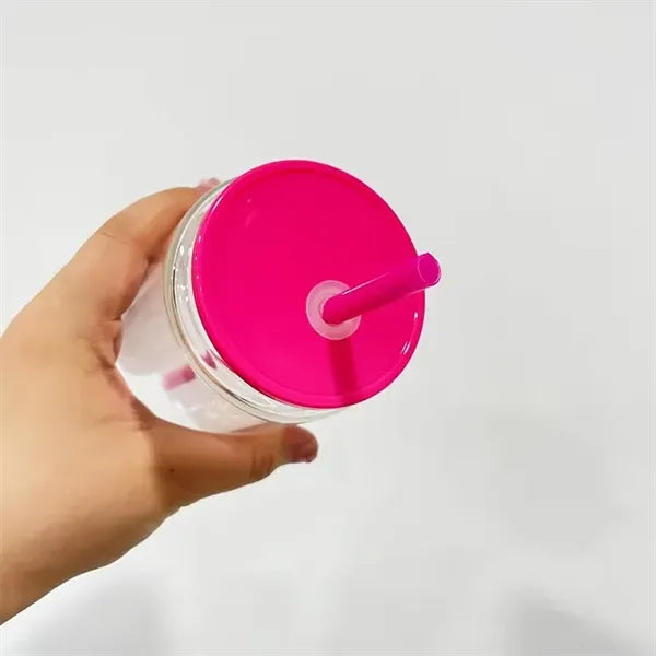 Double Wall Insulted 16oz Plastic Can Cup with Straw and Lid