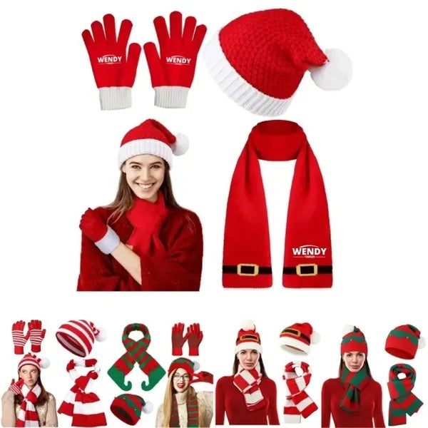 Chrismas Beanie Knit Scarf Glove