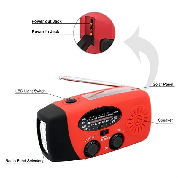 Portable Weather Hand Crank Radio Power Bank With Flashlight