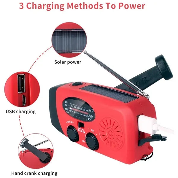 Portable Weather Hand Crank Radio Power Bank With Flashlight