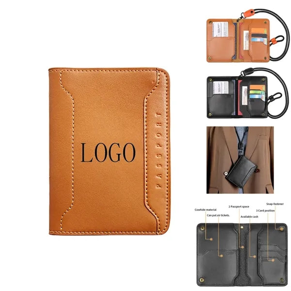 Leather Passport Holder with Lanyard