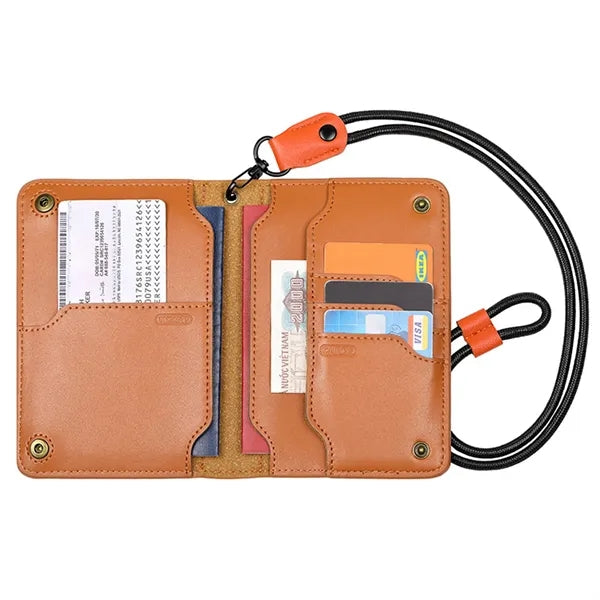 Leather Passport Holder with Lanyard