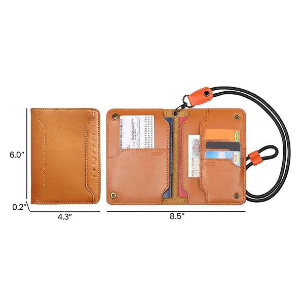 Leather Passport Holder with Lanyard