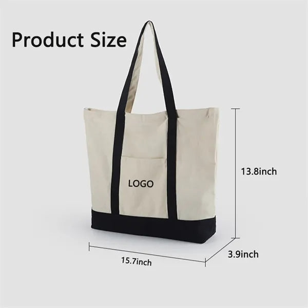 Canvas Tote Bag with an External Pocket
