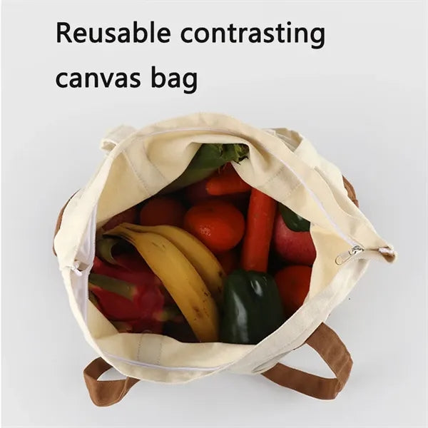 Canvas Tote Bag with an External Pocket