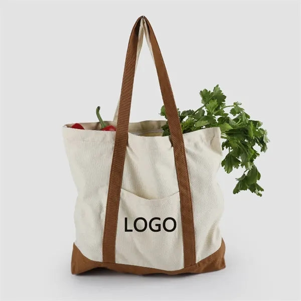 Canvas Tote Bag with an External Pocket