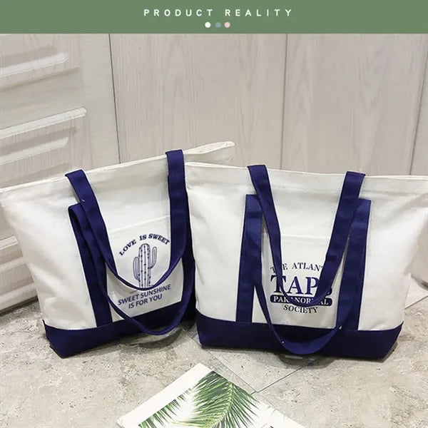 Canvas Tote Bag with an External Pocket
