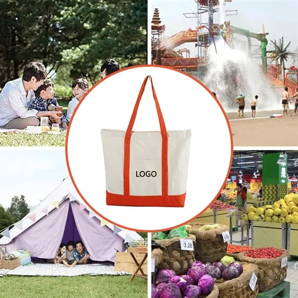 Canvas Tote Bag with an External Pocket