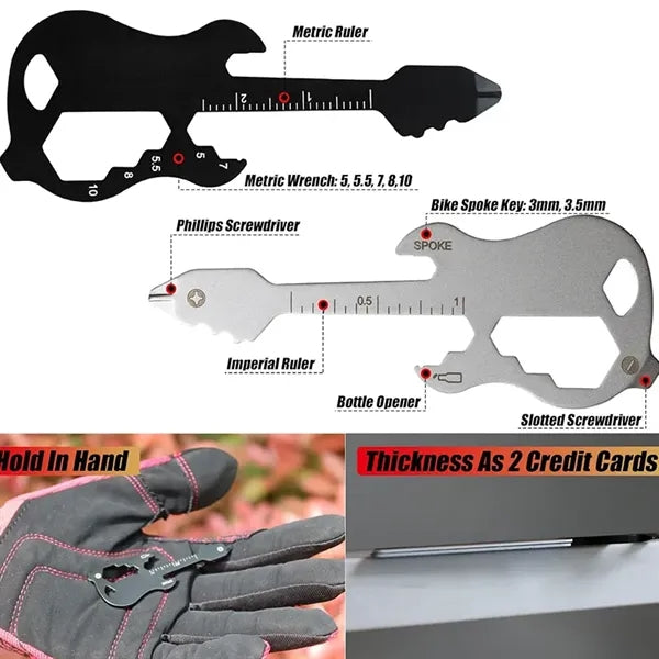 12 in 1 Guitar Shape Multi-function Keychain Tool with Scale