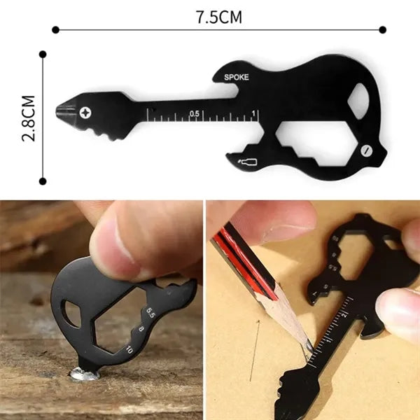 12 in 1 Guitar Shape Multi-function Keychain Tool with Scale