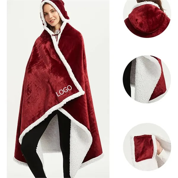 Wearable Hooded Blanket Poncho For Adult Women Men