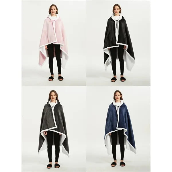 Wearable Hooded Blanket Poncho For Adult Women Men