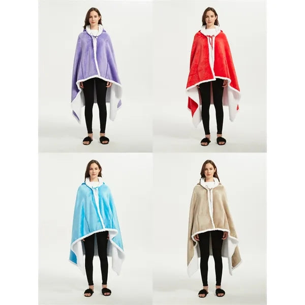 Wearable Hooded Blanket Poncho For Adult Women Men
