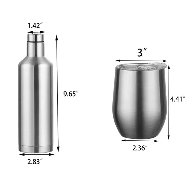 3-Piece Stainless Steel Wine Bottle Wine Glass Gift Box
