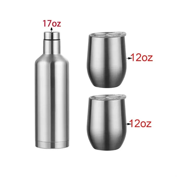 3-Piece Stainless Steel Wine Bottle Wine Glass Gift Box