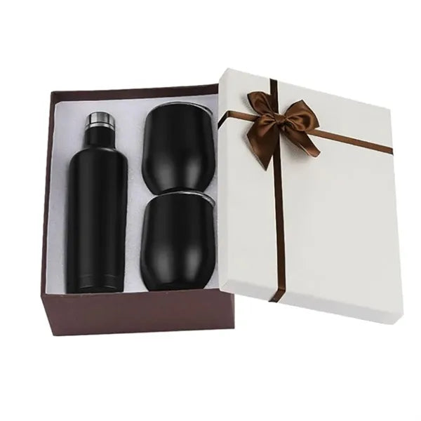 3-Piece Stainless Steel Wine Bottle Wine Glass Gift Box