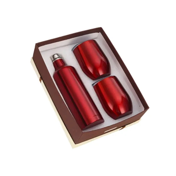 3-Piece Stainless Steel Wine Bottle Wine Glass Gift Box