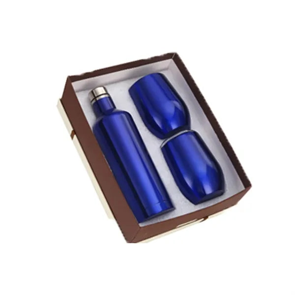 3-Piece Stainless Steel Wine Bottle Wine Glass Gift Box