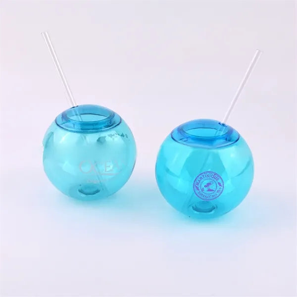 Plastic round disco ball shape drink cup with straw and lid