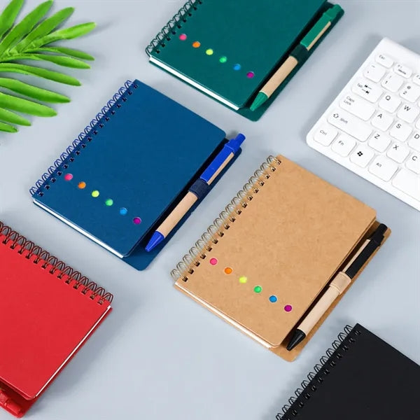 Colorful Kraft Paper Spiral Sticky Notes Notebook with Pen