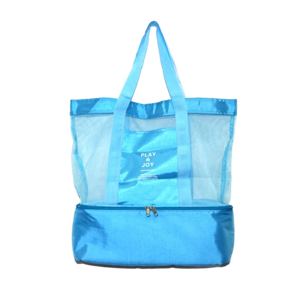 Mesh Beach Tote Bag with zippers Top Insulated Picnic Cooler
