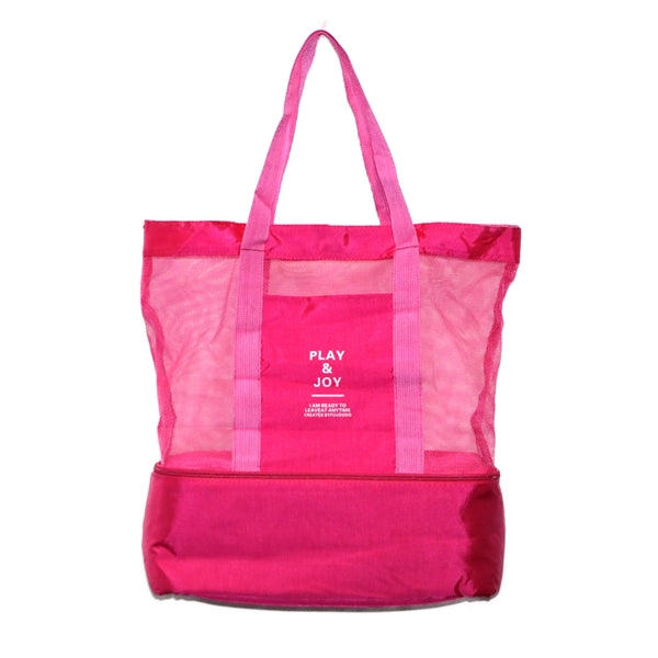 Mesh Beach Tote Bag with zippers Top Insulated Picnic Cooler