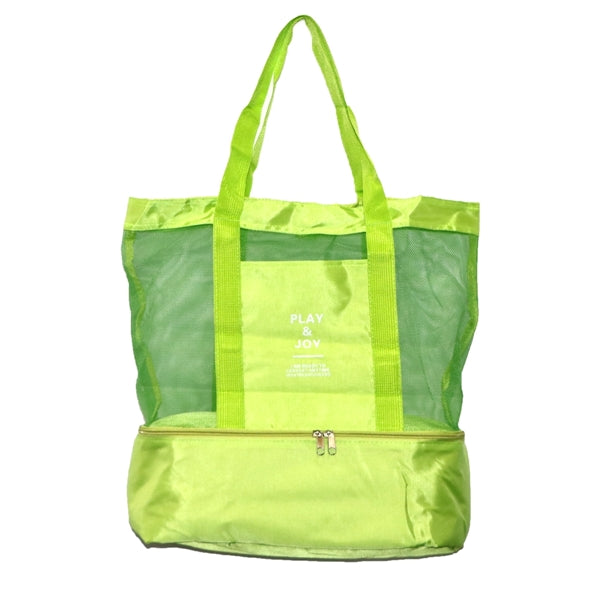 Mesh Beach Tote Bag with zippers Top Insulated Picnic Cooler