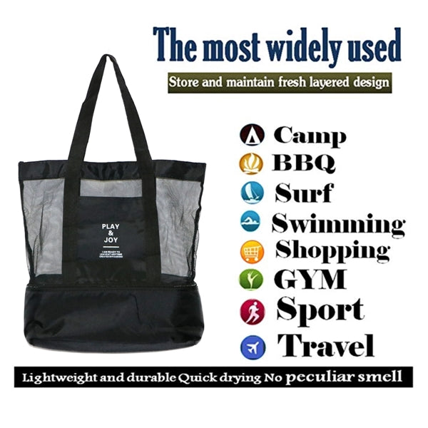 Mesh Beach Tote Bag with zippers Top Insulated Picnic Cooler