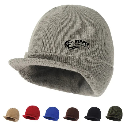 Winter Beanie Hat with Brim Knit Visor Caps