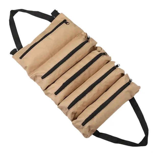 Tool Roll up Bag Canvas Wrench Pouch Multi-Purpose Zippered