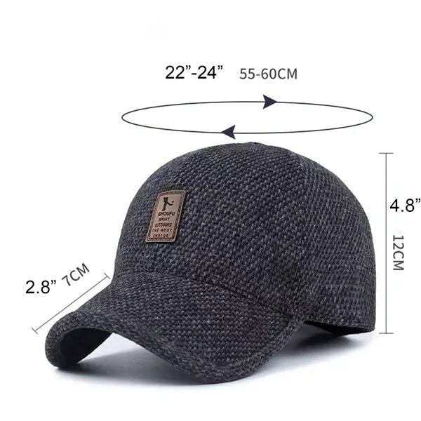 Winter Baseball Cap for Men Outdoor Warm Dad Hat Earflaps